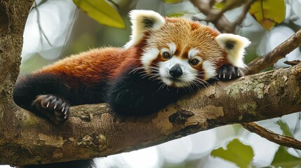 Serene Red Panda Resting on Tree Branch
