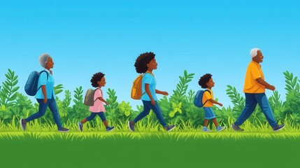 Fototapeta premium Profile View of African Girl Walking Outdoors