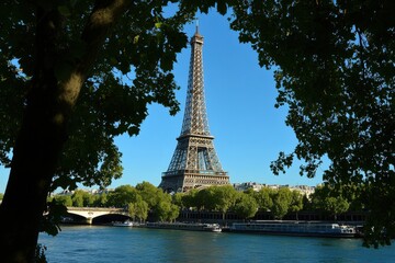Obraz premium eiffel tower city under the green tree