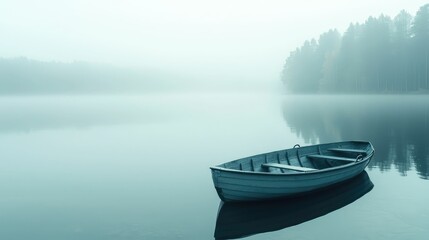 Fototapeta premium Serene View of a Boat on a Calm Lake