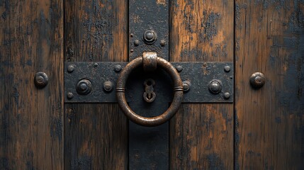 Fototapeta premium Old wooden door with metal knocker.