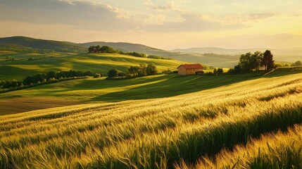 Obraz premium Expansive Wheat Field Under a Serene Sky