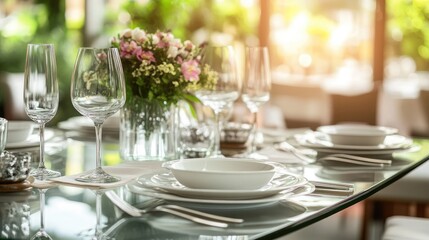Elegant Table Setting in Bright Restaurant Environment