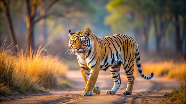 Tigress hunting in the wild forest of Tadoba Andhari Tiger Reserve, India