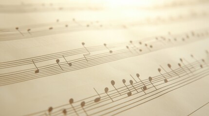 Fototapeta premium A sheet of music with many notes and a few dots. The sheet of music is on a white background