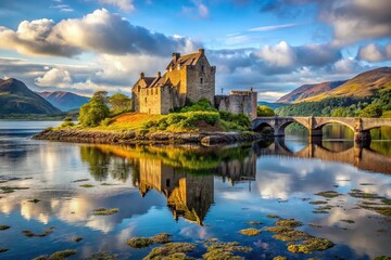 Obraz premium Scottish castle on small tidal island in Loch Duich