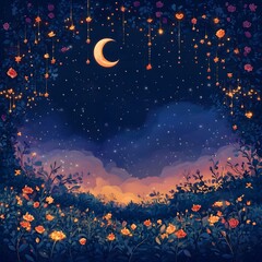 Naklejka premium a starry night sky with a crescent moon