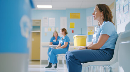 Obraz premium Uniformed Sanitation Workers in a Meeting Room Discussing Essential Cleaning Protocols and Safety Guidelines in a Well-Organized Office