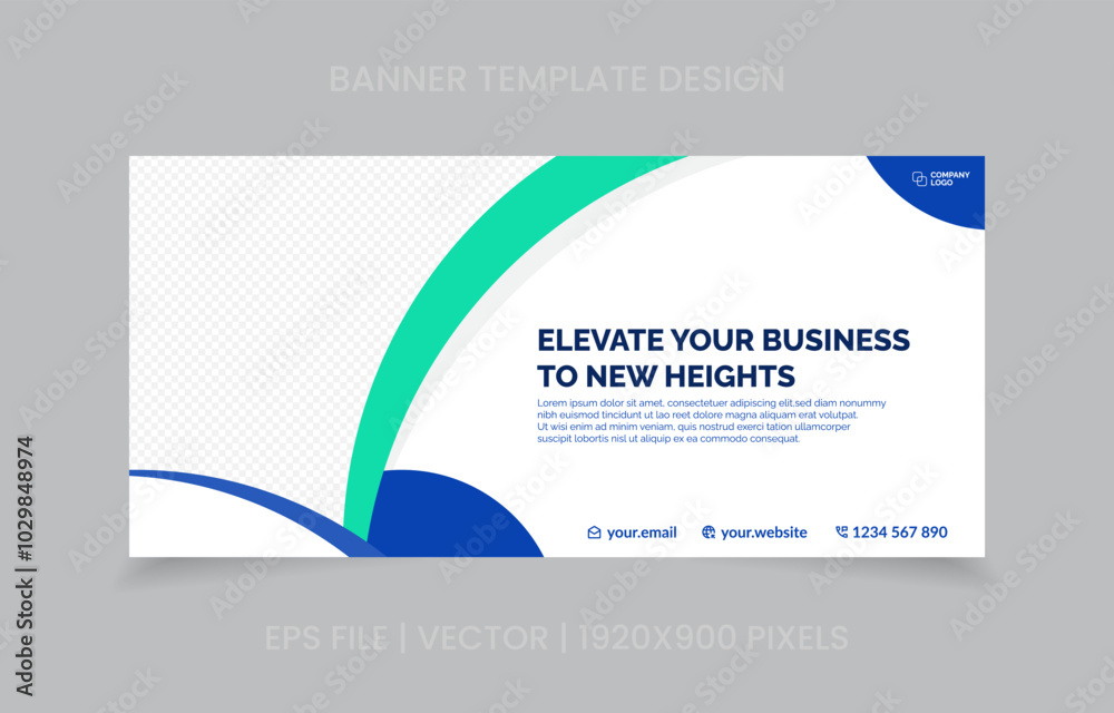 Fototapete template banner design green and blue color, easy to replace image and text.