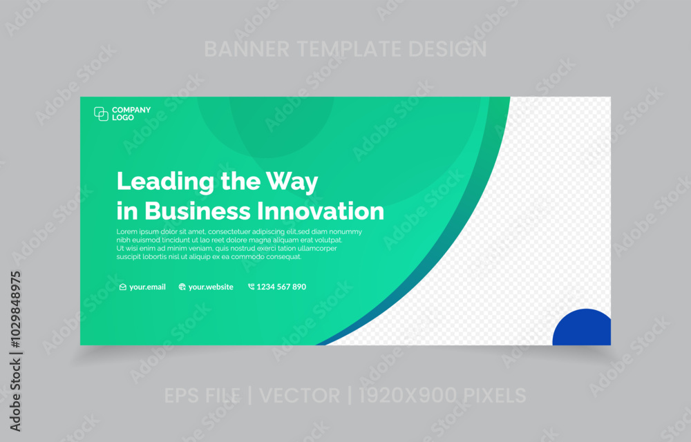 Fototapete template banner design green and blue color, easy to replace image and text.