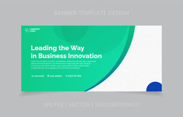 template banner design green and blue color, easy to replace image and text.