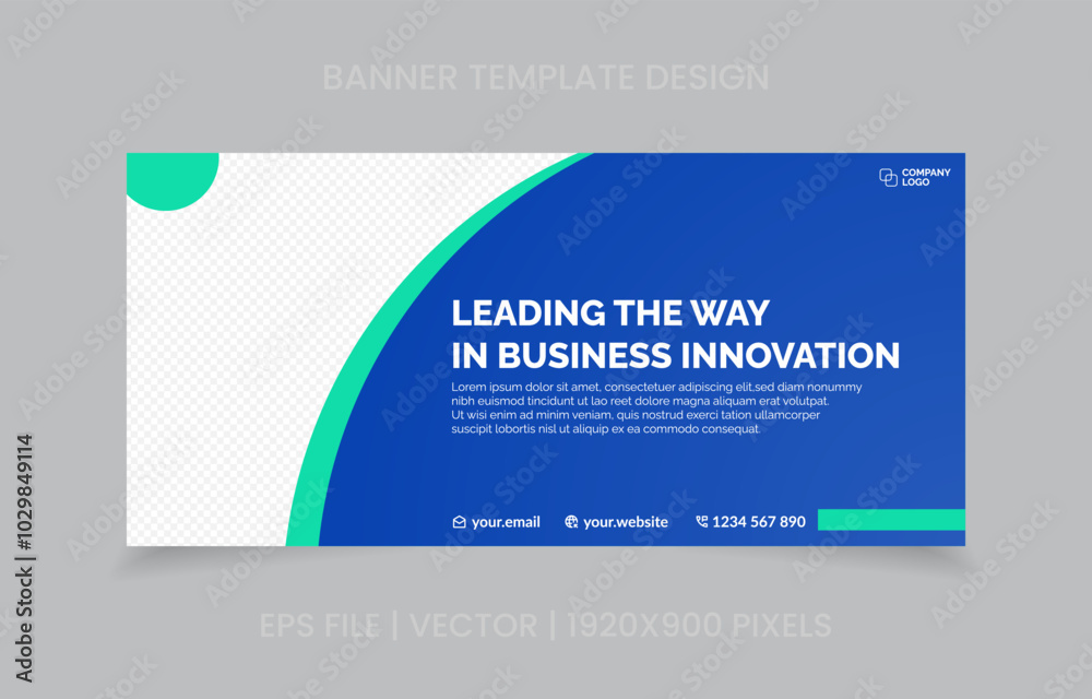Fototapete template banner design green and blue color, easy to replace image and text.