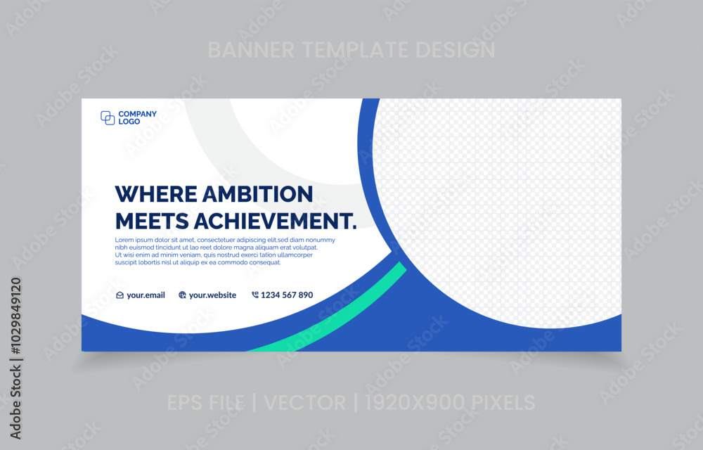 Fototapete template banner design green and blue color, easy to replace image and text.