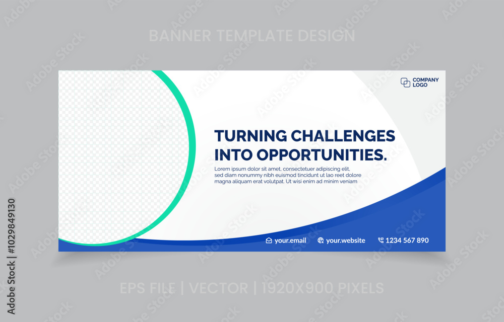 Fototapete template banner design green and blue color, easy to replace image and text.