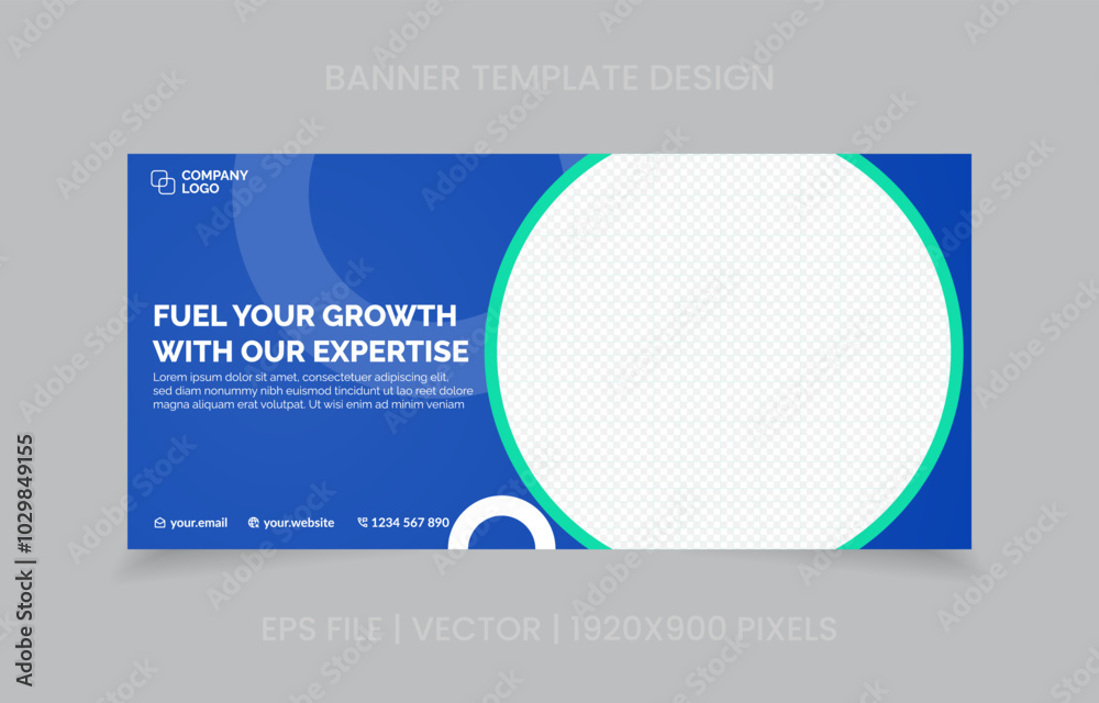 Fototapete template banner design green and blue color, easy to replace image and text.