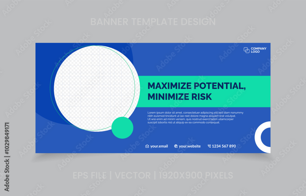 Fototapete template banner design green and blue color, easy to replace image and text.