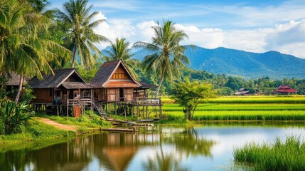 Scenic Rural Landscape with Traditional Wooden Houses