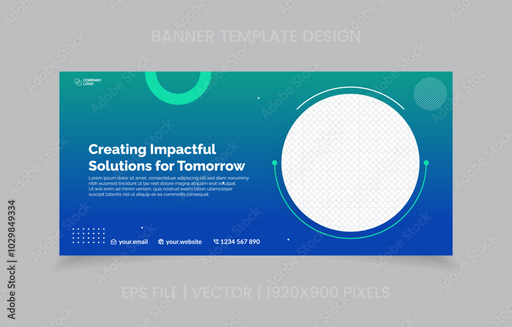 Fototapete template banner design green and blue color, easy to replace image and text.