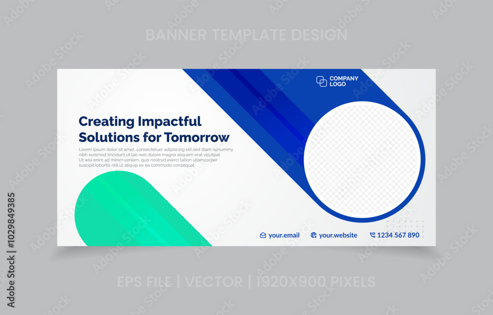 Fototapete template banner design green and blue color, easy to replace image and text.