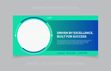 template banner design green and blue color, easy to replace image and text.