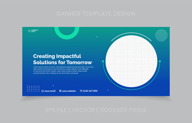 template banner design green and blue color, easy to replace image and text.