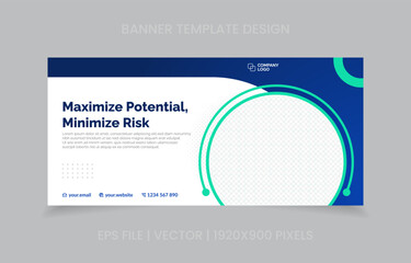 template banner design green and blue color, easy to replace image and text.