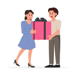 Gift Celebration Character Men and Woman Holding a Gift