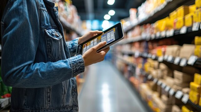 A person using a tablet to input and track inventory data in a retail store