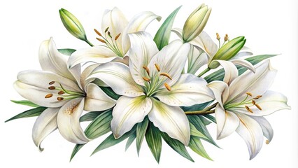 Watercolor Clipart White Lilies Bouquet
