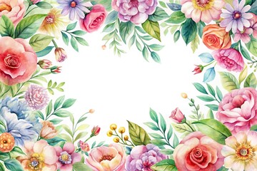 Watercolor floral background with forced perspective for birthday invite