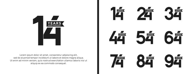 set of anniversary logo flat black color on white background for celebration moment