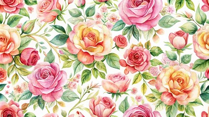 Watercolor floral pattern background with roses