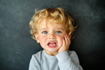 Portrait of Young Child with Toothache, Emotional Expression, Health Care, Pediatric Dentistry Visuals