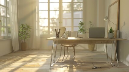 Sunlight Streaming Through Window in Home Office