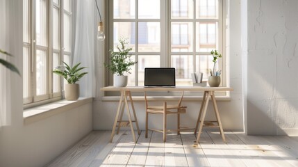 Fototapeta premium Minimalist Home Office with Natural Light