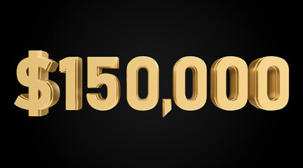150 thousand dollars, gold, 3D, numbers