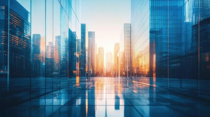 Obraz premium Futuristic Cityscape with Glass Buildings and Towers