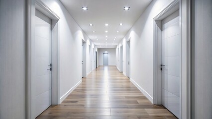 tilted angle minimalist hallway mockup with flawless white walls