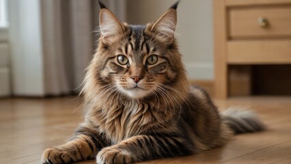 Brown maine coon cat in the living room