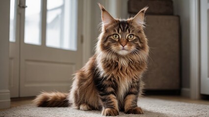 Brown maine coon cat in the living room