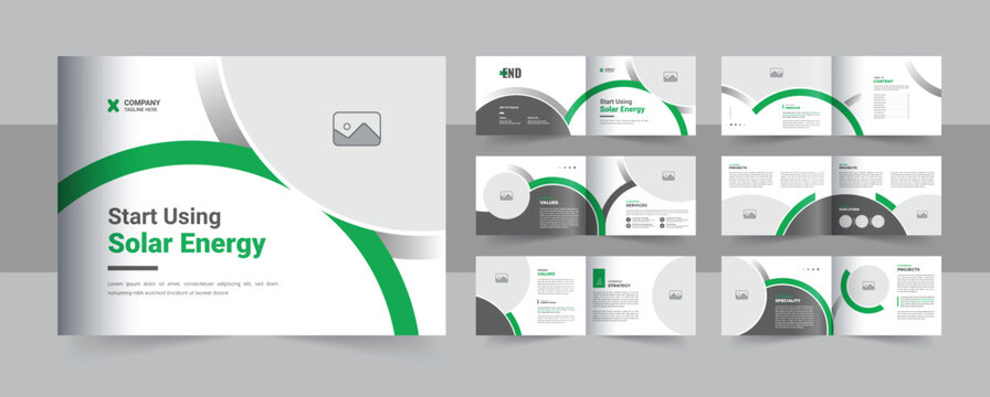 Unique landscape solor energy brochure, Green energy, eco world or solar power landscape brochure template layout