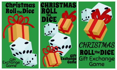 Christmas Roll the Dice Gift Exchange Game, Set of vertical leaflets or flyers for popular holiday activities