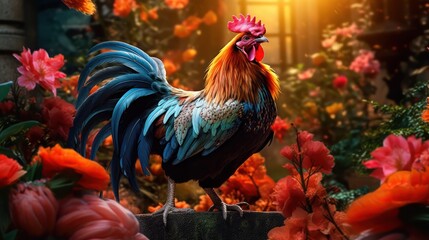 Rooster In A Garden