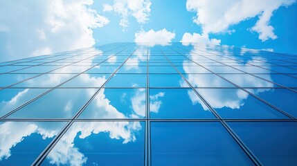Fototapeta premium Glass Facade Reflecting Sky and Clouds