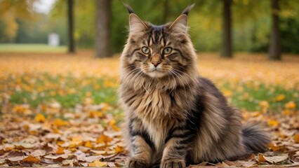Brown maine coon cat in the park