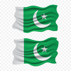 Pakistan independence day with Pakistani national flag set waving illustration png element with pole emoji and clipart