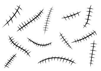 Hand drawn scar set. Stitches collection. Vector illustration