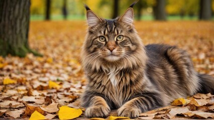 Brown maine coon cat in the park