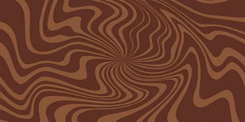 Abstract radial psychedelic waves print background. 1970s trippy pattern. Brown marble acrylic swirl pattern. Coffee or chocolate liquid texture.