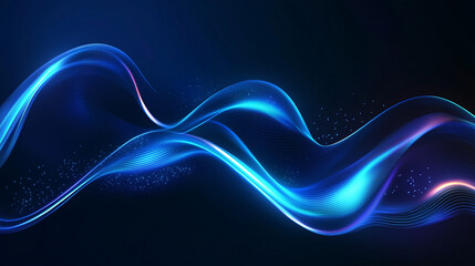 Abstract blue glowing waves on a dark background with copy space, Abstract blue glowing wavy background vector illustration